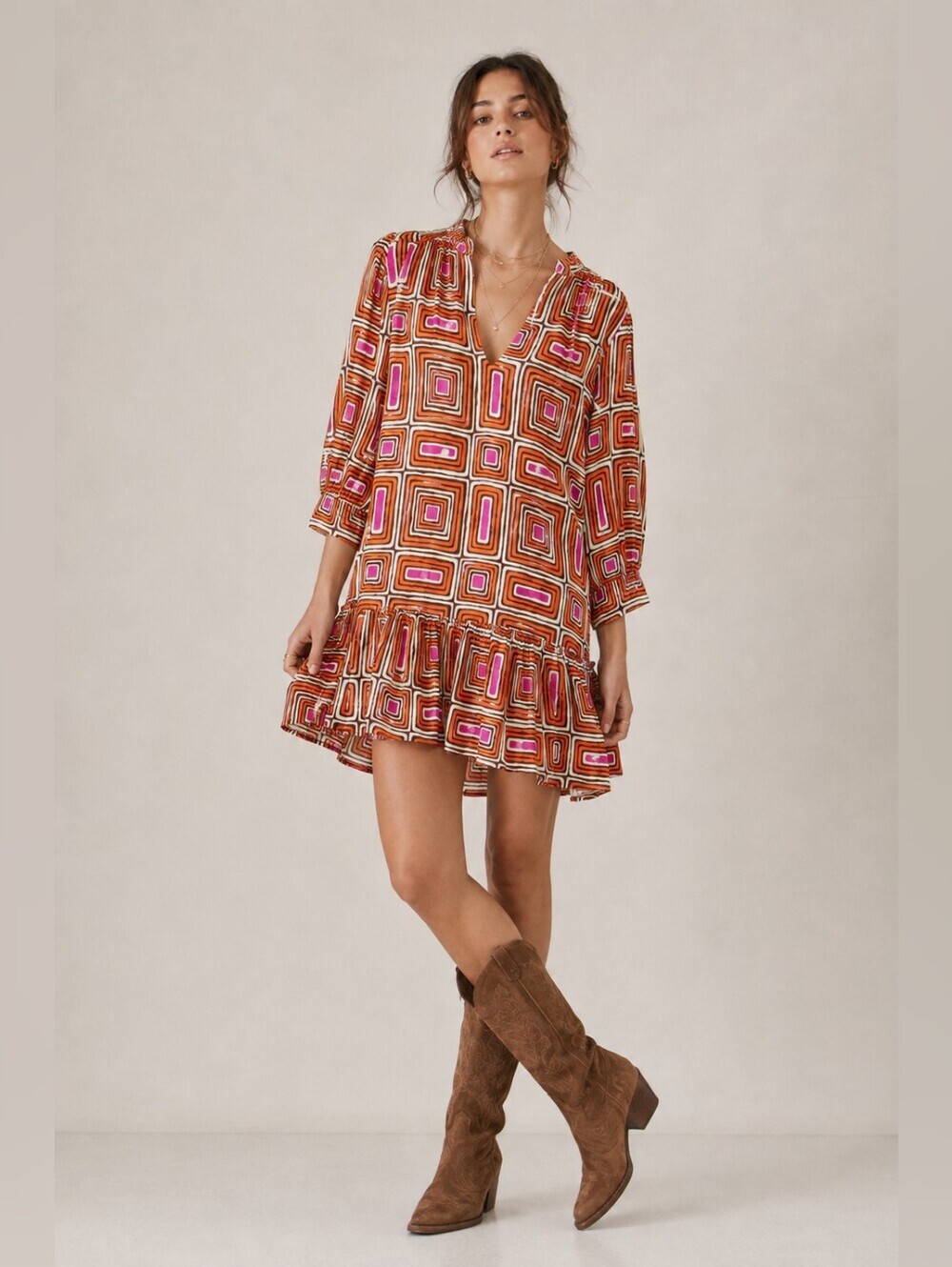 Olivia James Geometric Cotton Mini Dress
